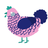 A pink and navy chicken with a lace pattern