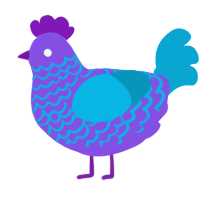 A blurple and cerulean chicken with a lace pattern