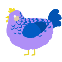 A lilac and ultramarine chicken with a half-lace pattern