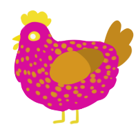 A fuchsia and ochre chicken with a speckle pattern