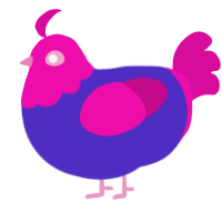 Sponge, a indigo and fuchsia chicken with a head pattern