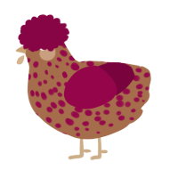 A brown and maroon chicken with a speckle pattern