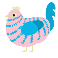 Trans Pride, a rose and cerulean chicken with a bar pattern
