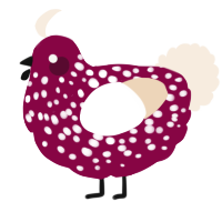 A maroon and cream chicken with a speckle pattern
