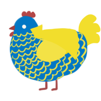 Blue Lemonade, a sapphire and yellow chicken with a lace pattern