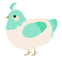 A cream and mint chicken with a head pattern