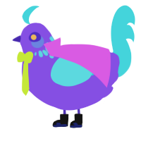 A blurple and aqua chicken with a neck-speckle pattern