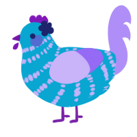 Hiroen, a cerulean and lilac chicken with a bar pattern