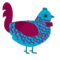 one speaks truth, a cerulean and maroon chicken with a lace pattern