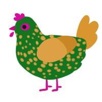A leaf and orange chicken with a speckle pattern