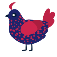 A navy and crimson chicken with a speckle pattern