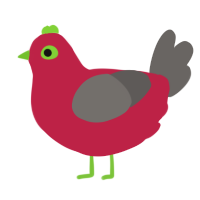 A crimson and grey chicken