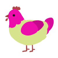 A lemon and fuchsia chicken with a head pattern