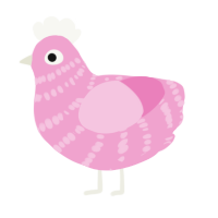 Gloss Drop, a pink chicken with a bar pattern