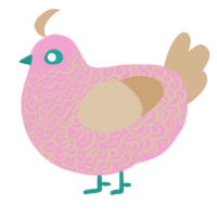 Ellie, a pink and beige chicken with a double-lace pattern