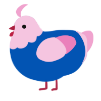 A ultramarine and pink chicken with a head pattern