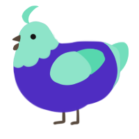 A indigo and mint chicken with a head pattern
