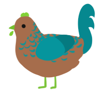 A brown and teal chicken with a half-lace pattern