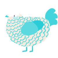 A cream and aqua chicken with a lace pattern