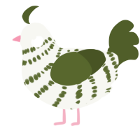 A white and olive chicken with a bar pattern