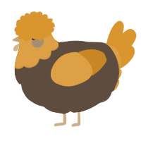 A bark and orange chicken with a head pattern
