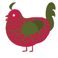 A crimson and olive chicken with a speckle pattern