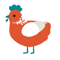 A vermilion and white chicken with a neck-speckle pattern