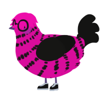 ALEXA MY BELOVED, a fuchsia and black chicken with a bar pattern