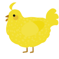 A yellow chicken with a speckle pattern