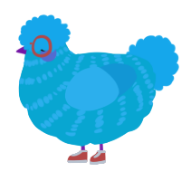 A cerulean and sky chicken with a bar pattern
