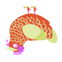 A vermilion and lemon chicken with a lace pattern
