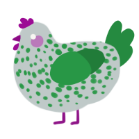 A silver and viridian chicken with a speckle pattern