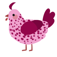 Raspberry, a pink and maroon chicken with a speckle pattern