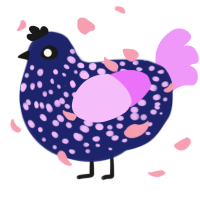 A navy and lavender chicken with a speckle pattern