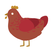 A red and crimson chicken with a half-lace pattern