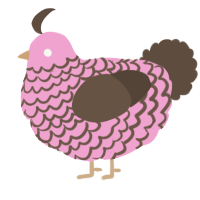 A pink and bark chicken with a lace pattern