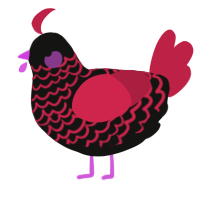 The Bad Fire, a black and crimson chicken with a lace pattern