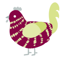 A maroon and lemon chicken with a bar pattern