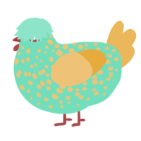 A mint and honey chicken with a speckle pattern
