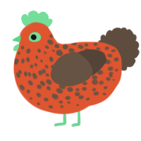 A vermilion and bark chicken with a speckle pattern