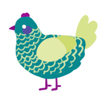 A teal and lemon chicken with a lace pattern