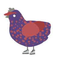 A overcast and red chicken with a speckle pattern