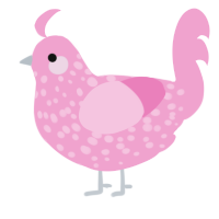 A pink chicken with a speckle pattern