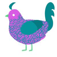 A orchid and teal chicken with a double-lace pattern