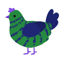 A viridian and navy chicken with a bar pattern