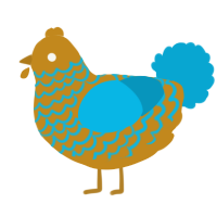 A ochre and cerulean chicken with a lace pattern