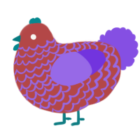 A red and blurple chicken with a lace pattern