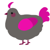 A grey and fuchsia chicken