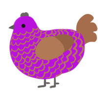 A amethyst and brown chicken with a lace pattern