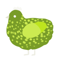 A chartreuse and lime chicken with a speckle pattern